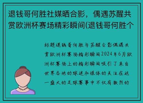 退钱哥何胜社媒晒合影，偶遇苏醒共赏欧洲杯赛场精彩瞬间(退钱哥何胜个人简介)