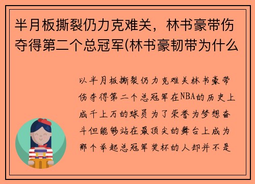 半月板撕裂仍力克难关，林书豪带伤夺得第二个总冠军(林书豪韧带为什么会断)