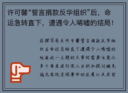许可馨“誓言捐款反华组织”后，命运急转直下，遭遇令人唏嘘的结局！